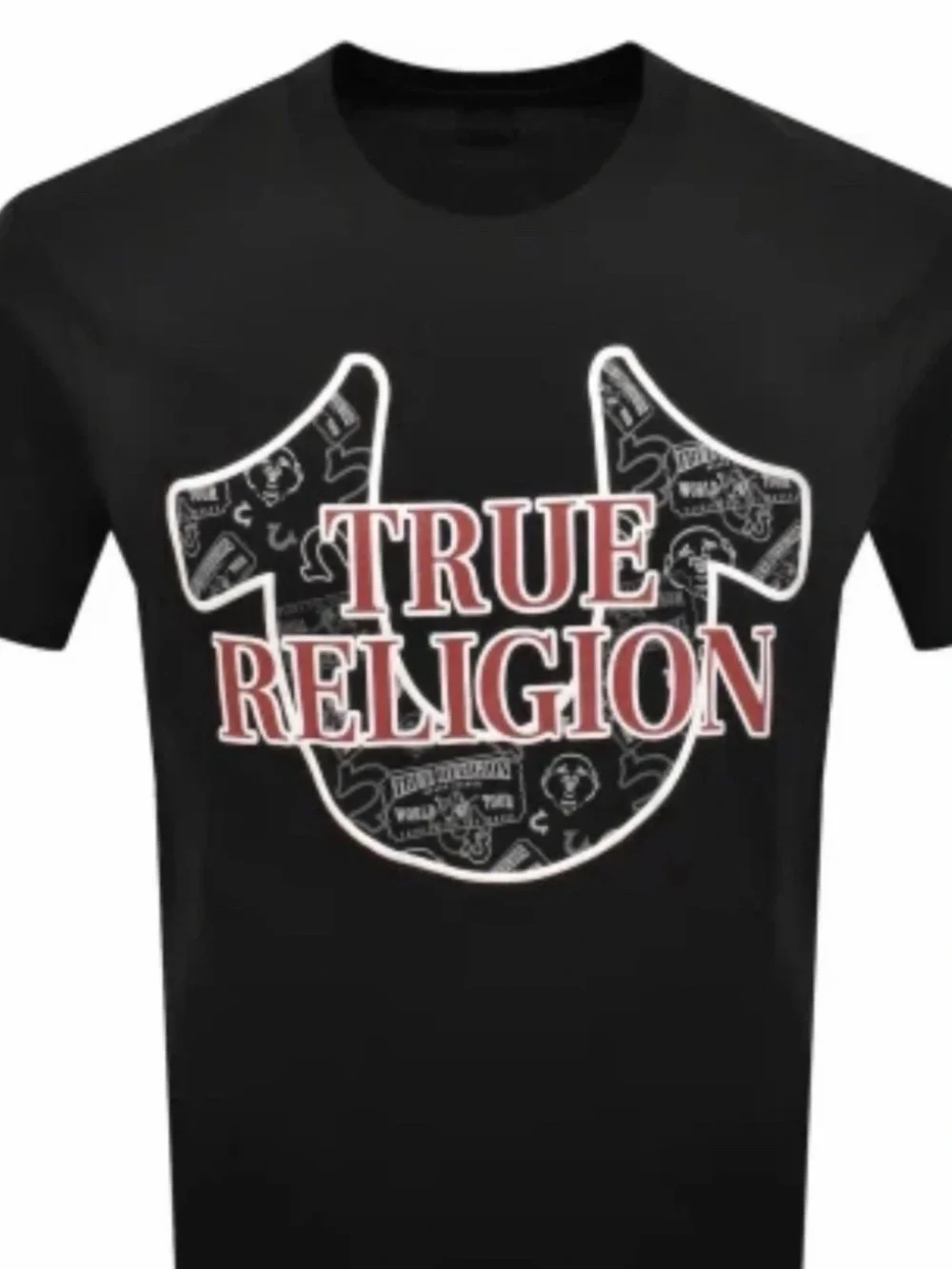 True Religion Black Tee with Red and White Logo Graphic